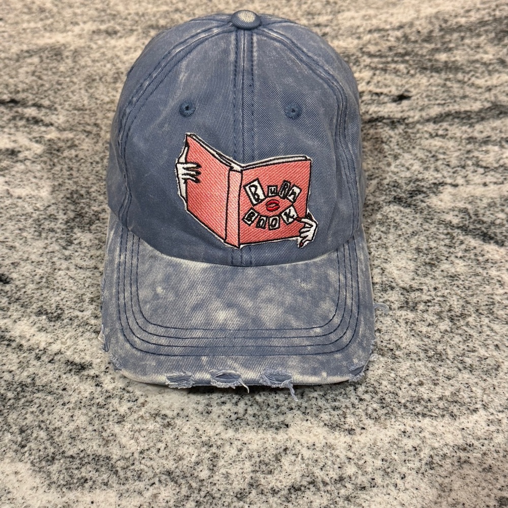 New Custom Designed Blue Distressed Baseball Cap with Mean Girl Book Design